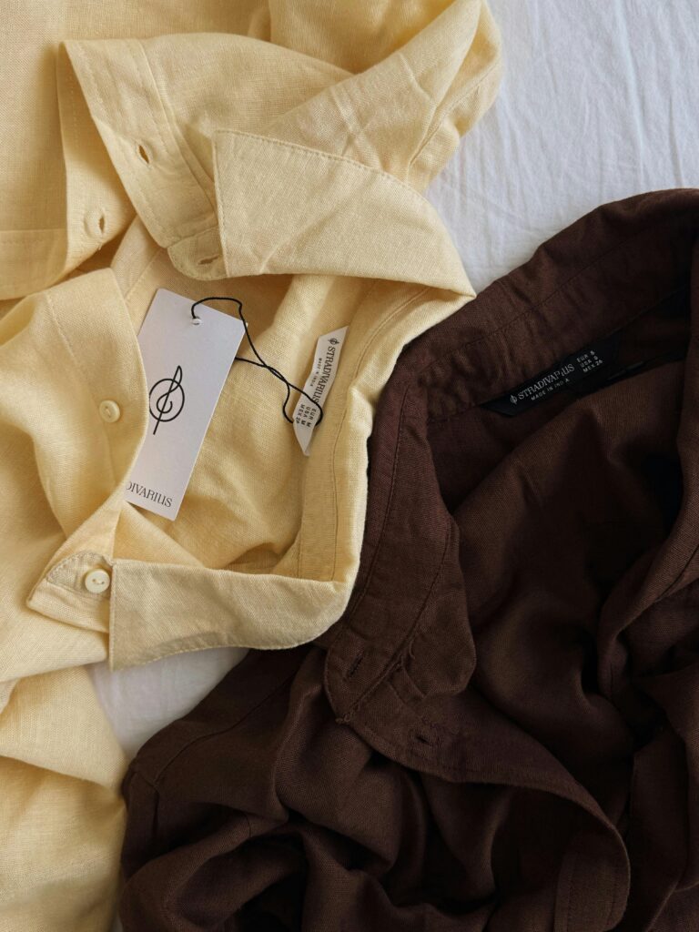 Reading ethical fashion labels on sustainable clothing