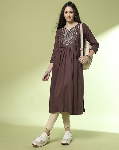 Women Embroidered A-Line Kurta