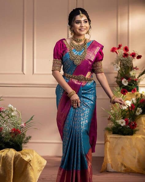 Floral Woven Saree with Contrast Border
