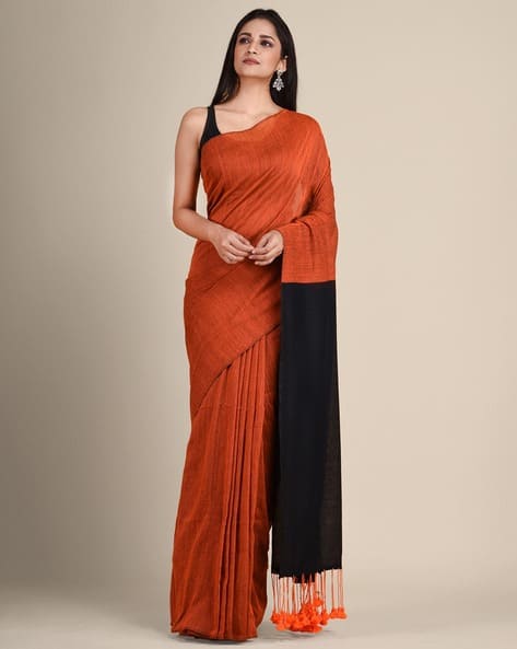 Women Handwoven Saree with Tassels