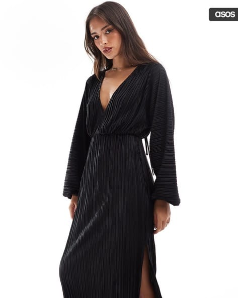 Blouson Sleeve Plisse Shift Dress