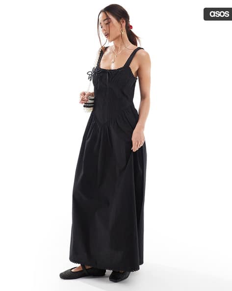 Corset Bodice Midi Sundress with Lace Trims