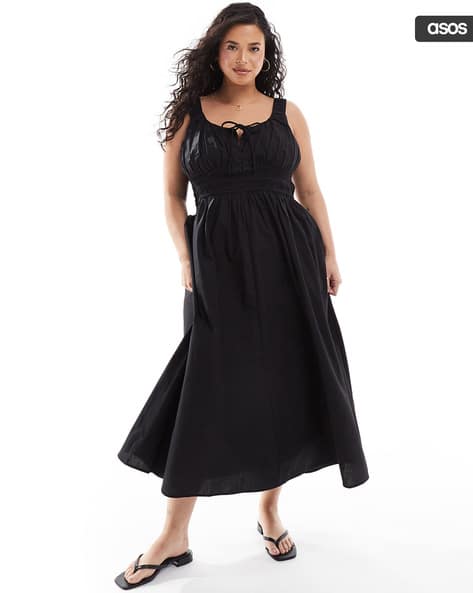 Curve Wide Strap Channel Waist Midi Sundress
