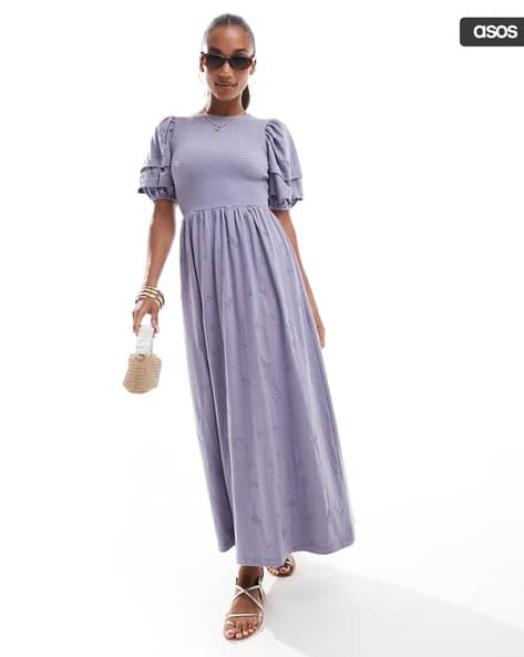 Women Embroidered Smocked Maxi Dress