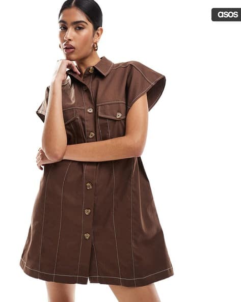Women Sleeveless Boxy Mini Shirt Dress