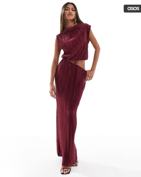 Plisse Cutout Detail Maxi Dress