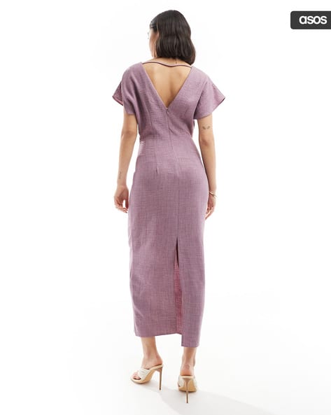 Angel Sleeve Plunge Midi Dress