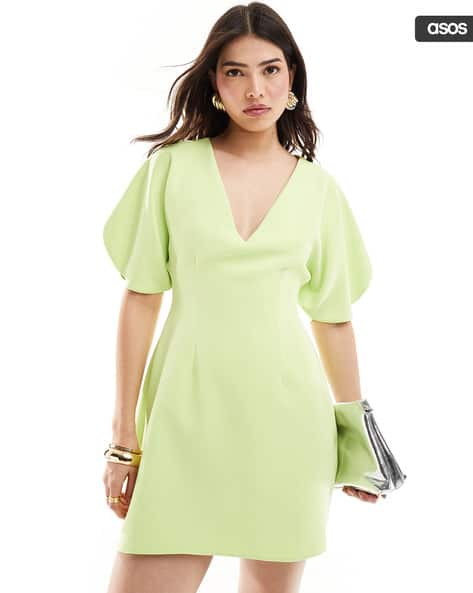 V-Neck Volume Sleeve Mini Dress