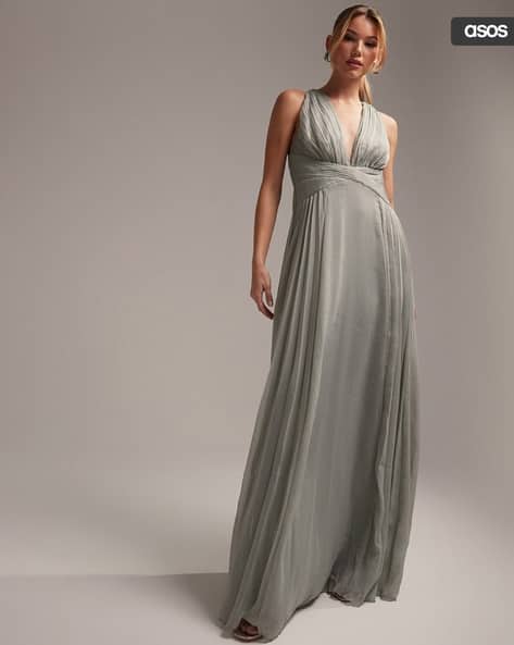 Bridesmaid Ruched Bodice Drape Maxi Dress with Wrap Waist