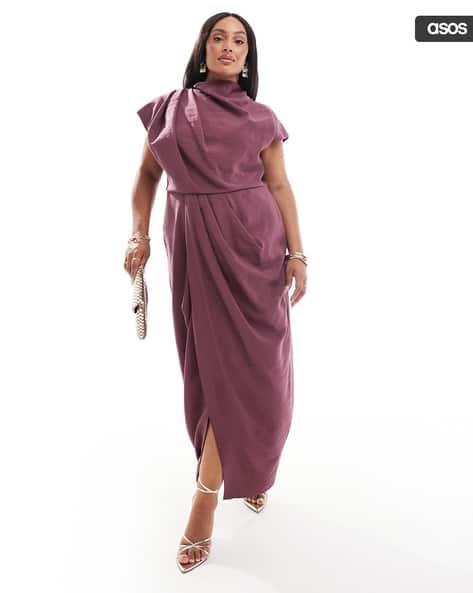 Curve Draped High-Neck Midi Dress