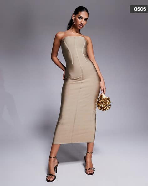 Women Bandage Seam Detail Midi Dress