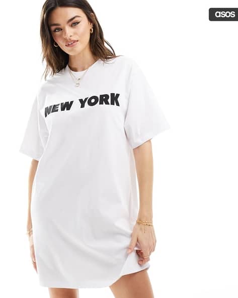 Women Slogan Print Oversized Mini T-Shirt Dress