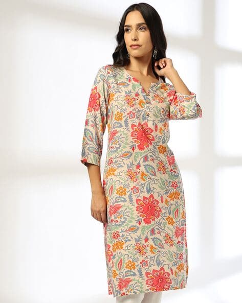 Women Floral Print Straight Kurta