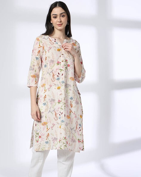 Women Floral Print Cotton Straight Kurta