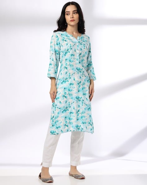 Women Leaf Print Straight Kurta