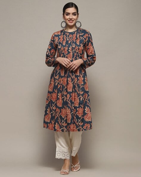 Blue Cotton Straight Kurta