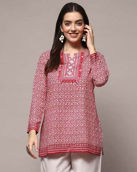 Pink Polyester Straight Kurti
