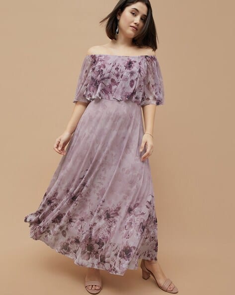 Women Floral Printed Off Shoulder A-line Dress