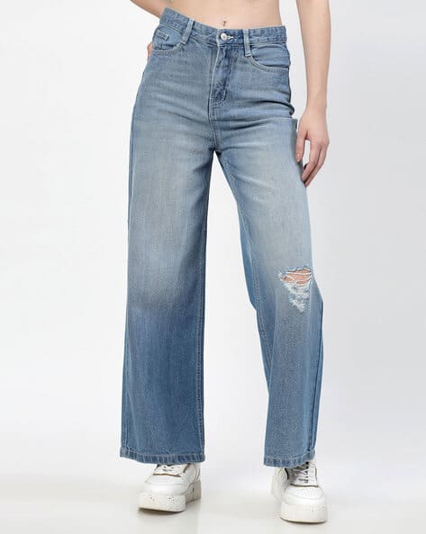 Women Lightly Washed Straight Fit Jeans
