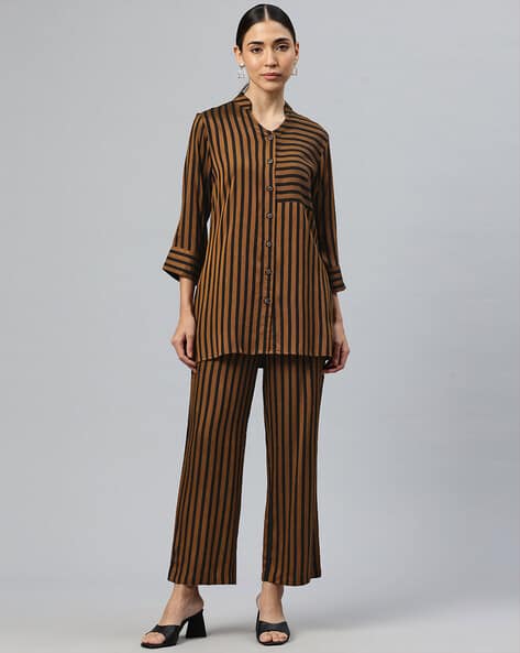 Women Striped Shirt & Pants Set