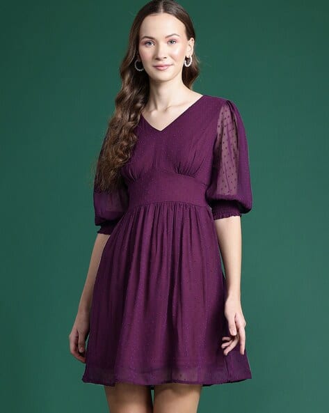 Women Flare Dress with V-Neck