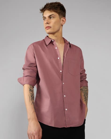 Shein Spread Collar Short Sleeves Leaf Print Relaxed Fit Shirt