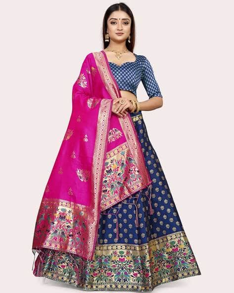 Woven A-Line Lehenga Choli Set with Dupatta