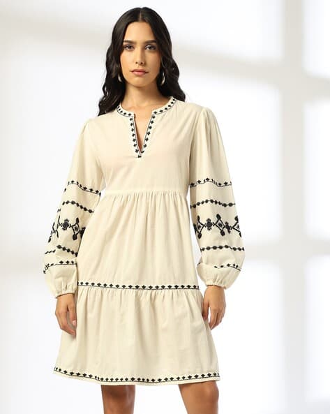 Women Embroidered Tiered Dress