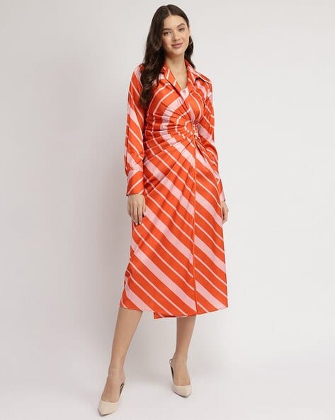 Women Stripes Wrap Dress