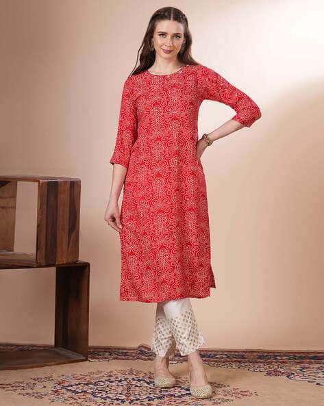 Bandhani Printed Viscose Rayon Straight Fit Kurta