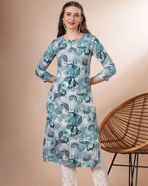 Embroidered Viscose Rayon Straight Fit Kurta