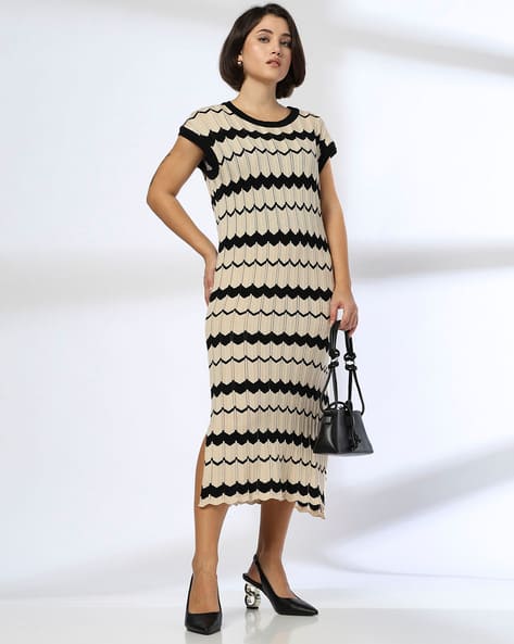 Women Knitted Round-Neck Sheath Dress