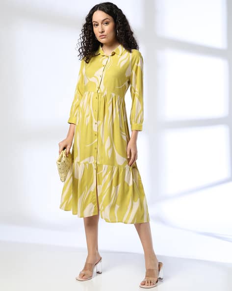 Women Printed Relaxed Fit Tiered Shirt Dress