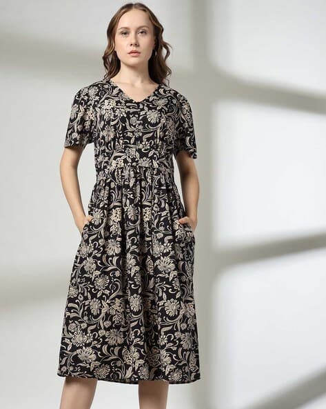 Women Floral Fit & Flare Midi Dress