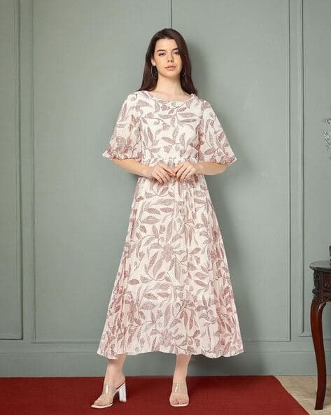 Women Leaf Print A-Line Dress