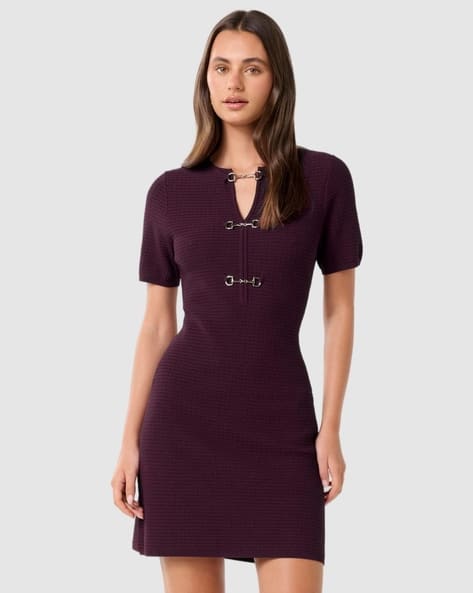 Women Sheath Dress with Metal Front Detail