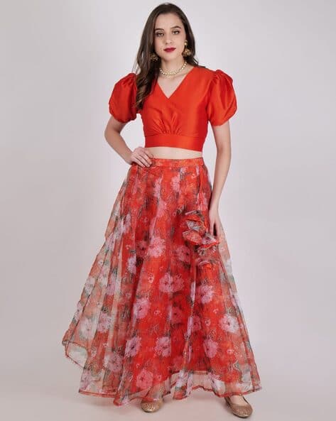 Women Flared Lehenga Choli Set with Dupatta