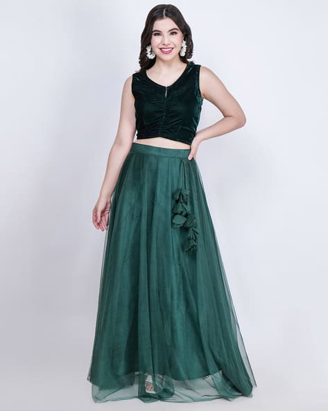 Women Net Flared Lehenga Choli Set