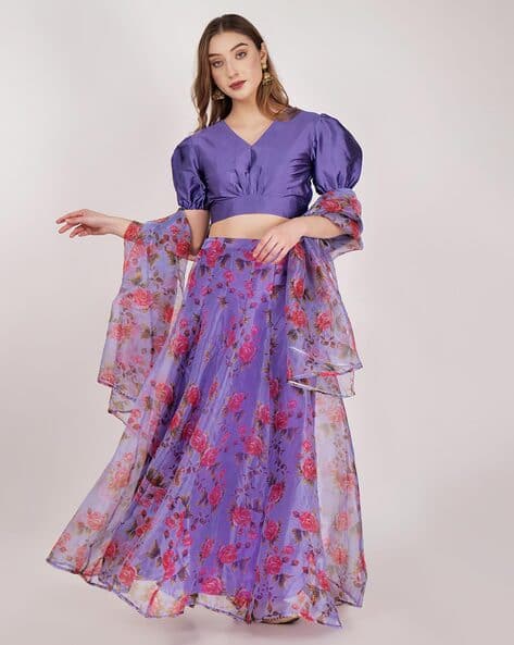 Women Floral Print Flared Lehenga & Choli with Dupatta
