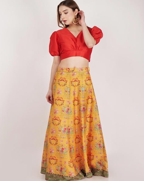 Floral Print Flared Lehenga Choli Set