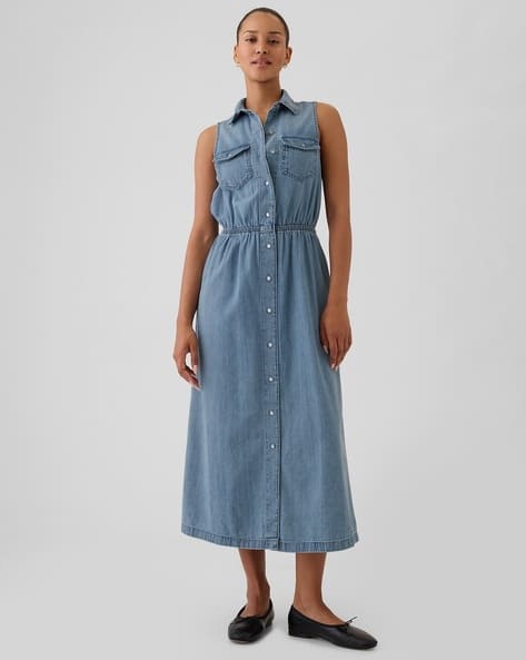 Light Wash Button-Up Denim Dress