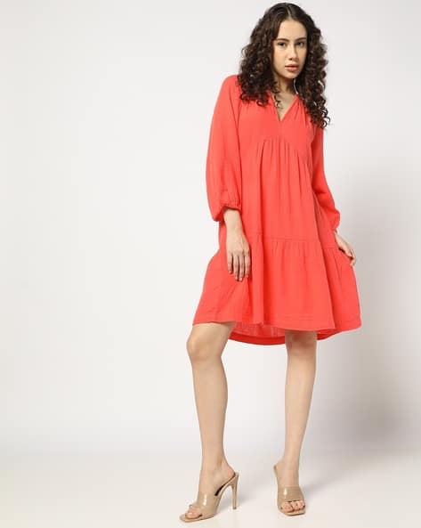Women V-Neck Long-Sleeves Mini Dress
