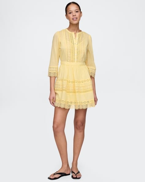 Women Textured Elbow Sleeve Mini Shirt Dress