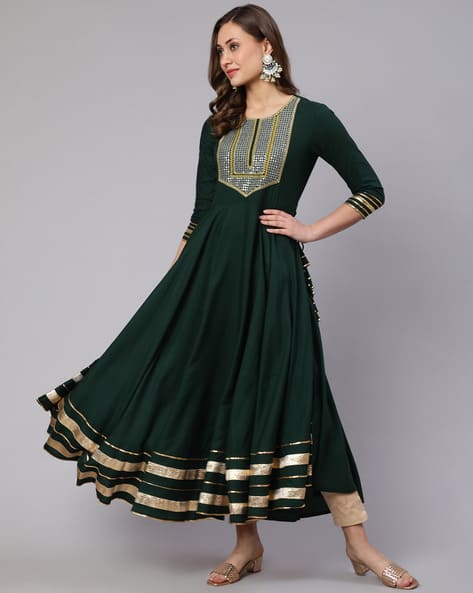 Round-Neck Flared Kurta with Sequins