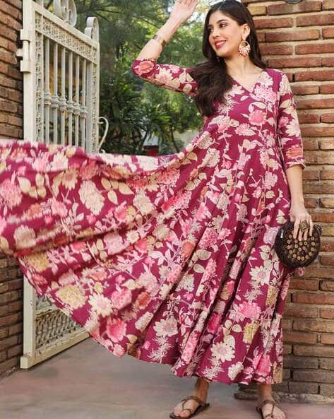 Printed Cotton Ankle-Length Angrakha Kurta