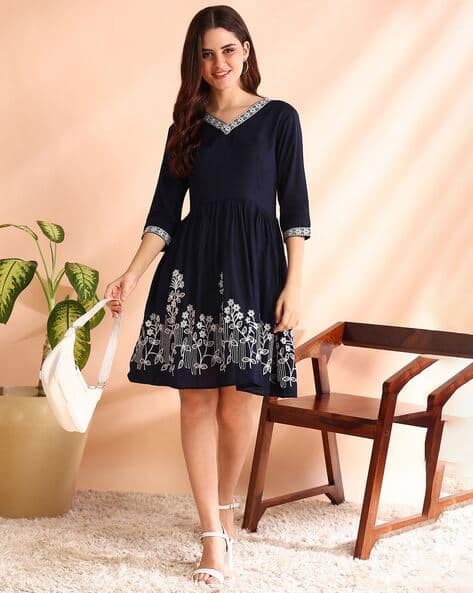 Women Embroidered Fit & Flared Dress