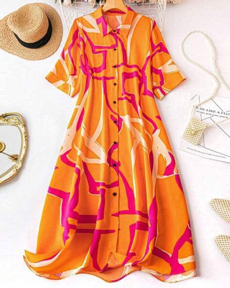 Women Printed A-Line Dress with Spread Collar