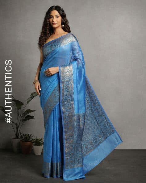 Hand Dyed Silk Linen Banarasi Saree