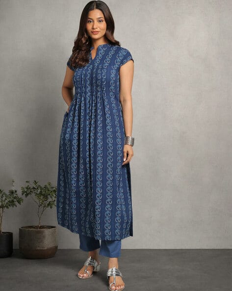 Dye Double Dabu Print Flared Kurta