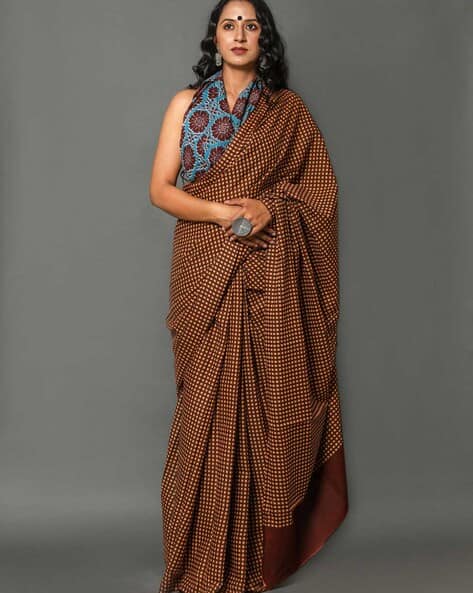 Checked Pure Cotton Saree